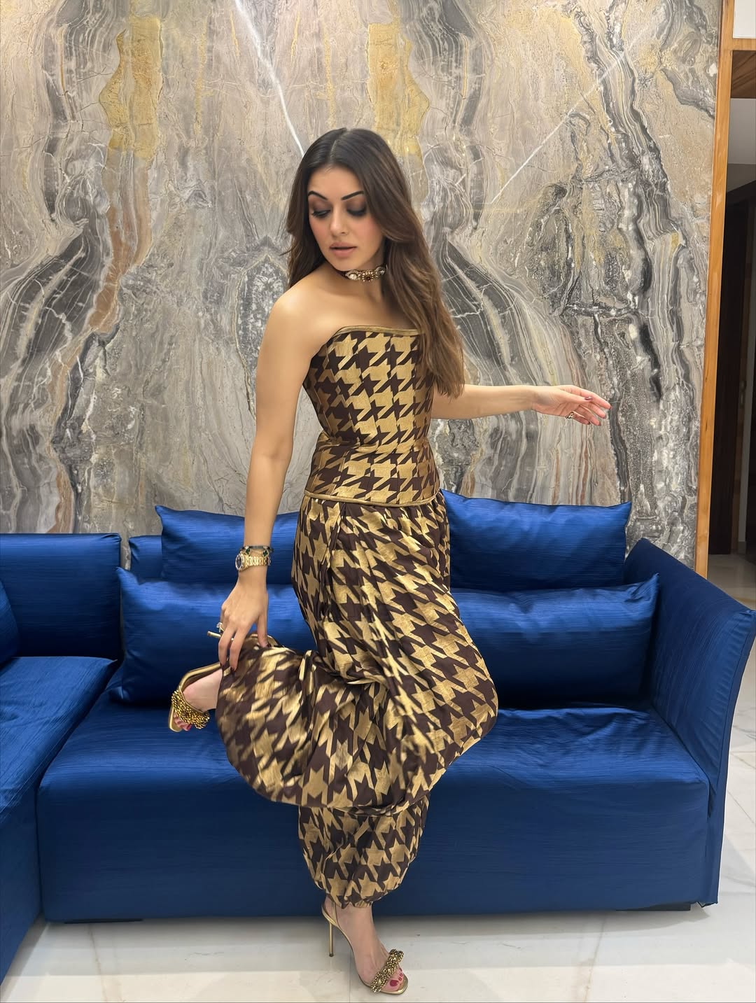 Hansika Motwani turning houndstooth trend into bold statement look