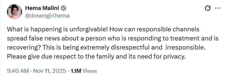 Hema Malini Reacts to False Reports