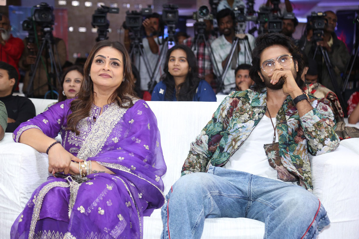 Shilpa Shirodkar and Sudheer Babu seated together at Jatadhara event