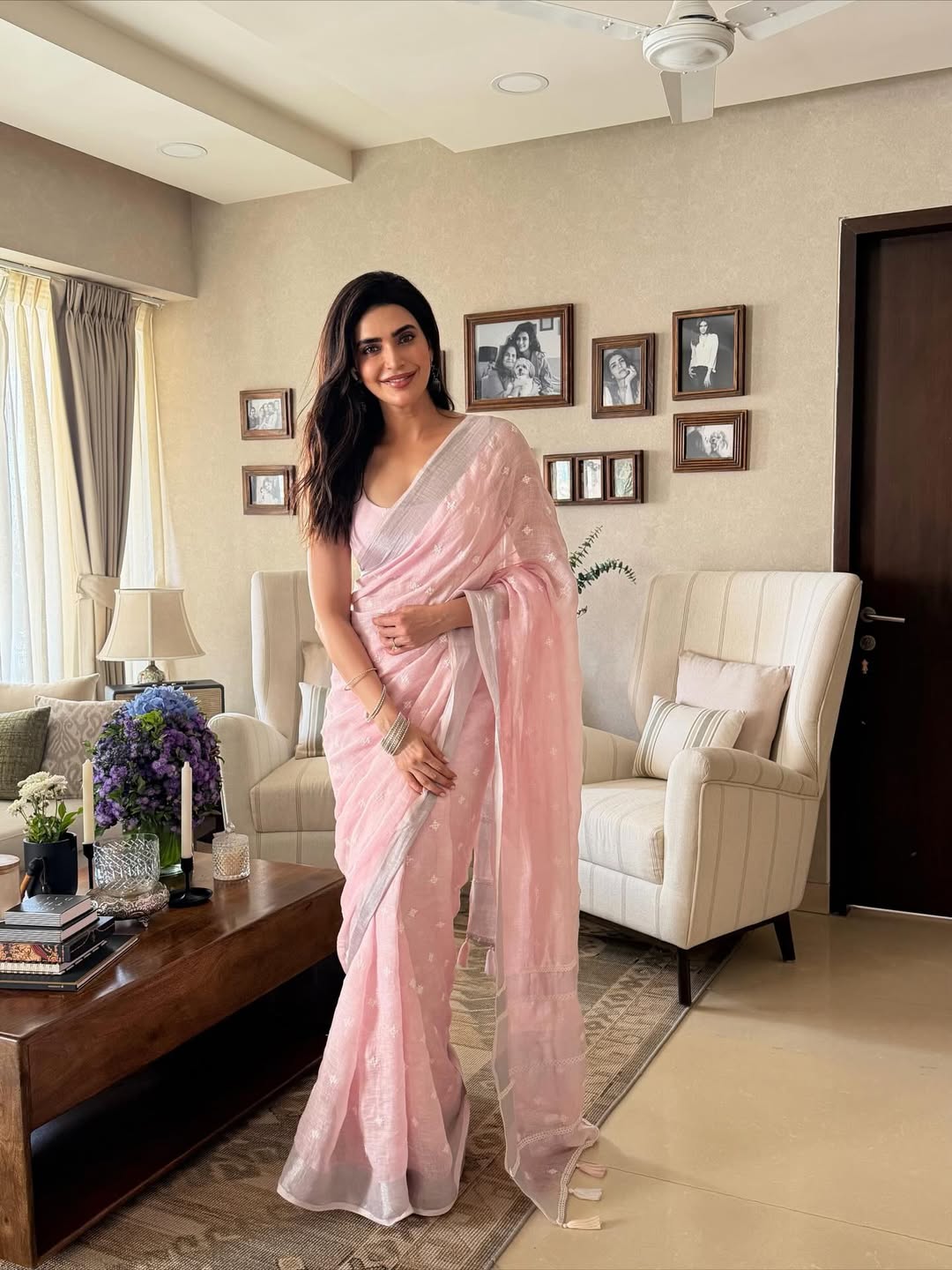 Karishma Tanna stunning in chic pink saree style