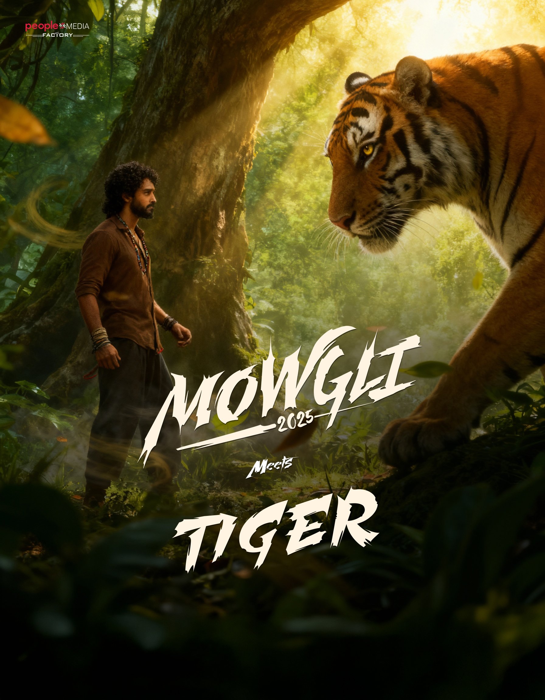 Mowgli faces the massive tiger in jungle