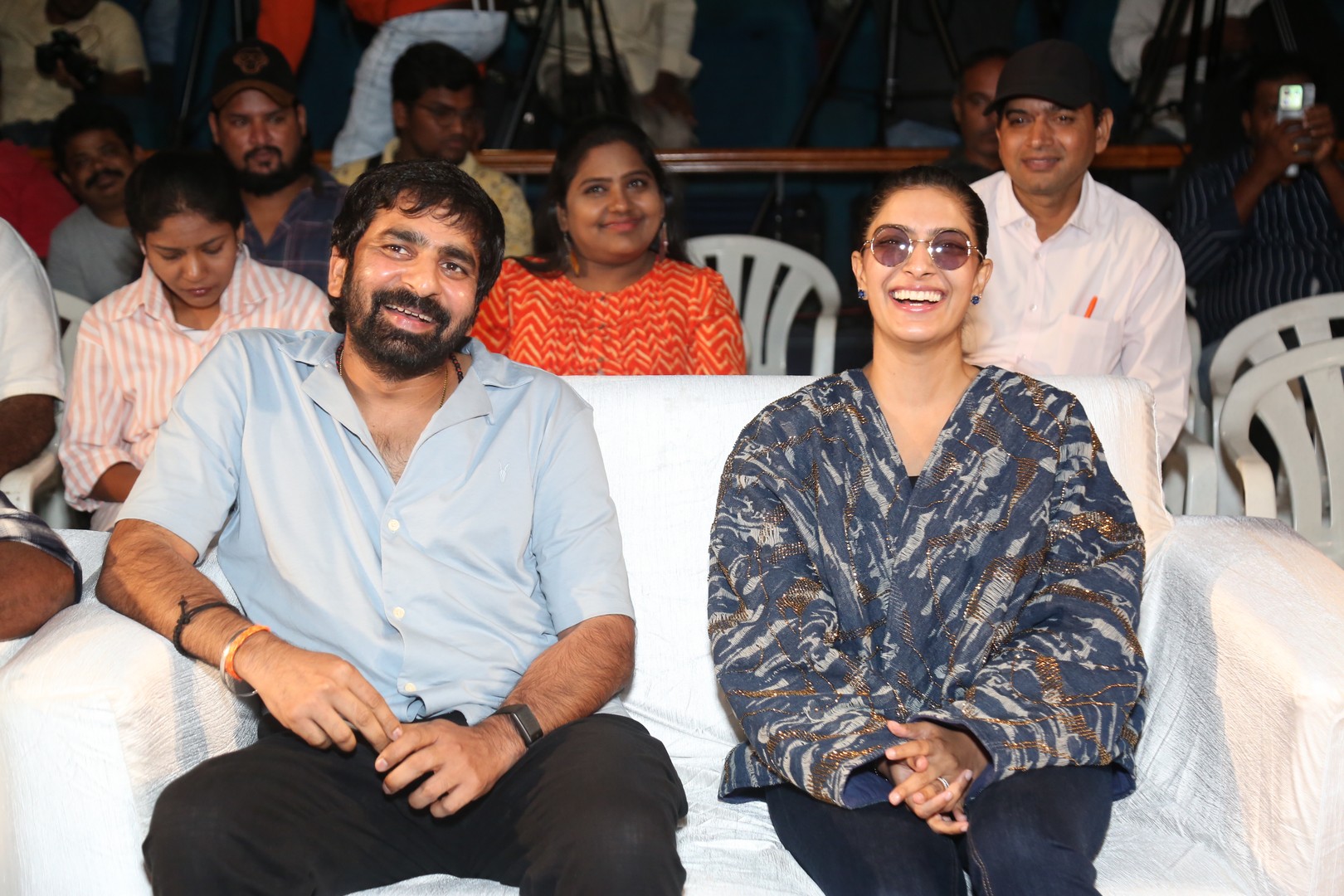 Gopichand Malineni with Varalaxmi Sarathkumar seated together
