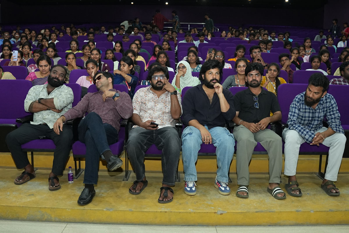 Raju Weds Rambhai movie team seated during college event