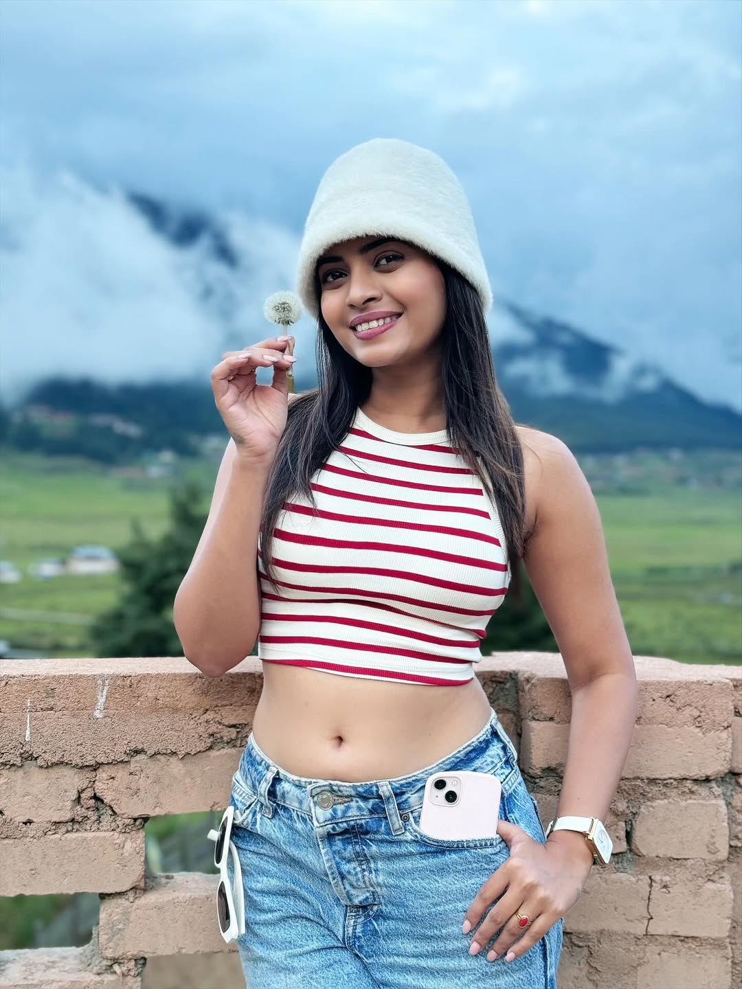 Ruchira Jadhav enjoying mountain view in casual chic