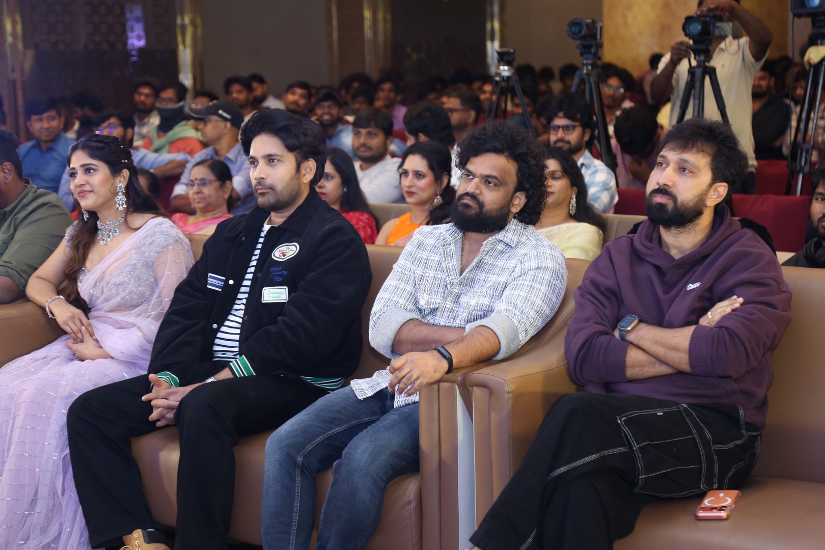 Chandini Chowdary Vikranth Reddy Sailesh Kolanu Bobby Kolli seated