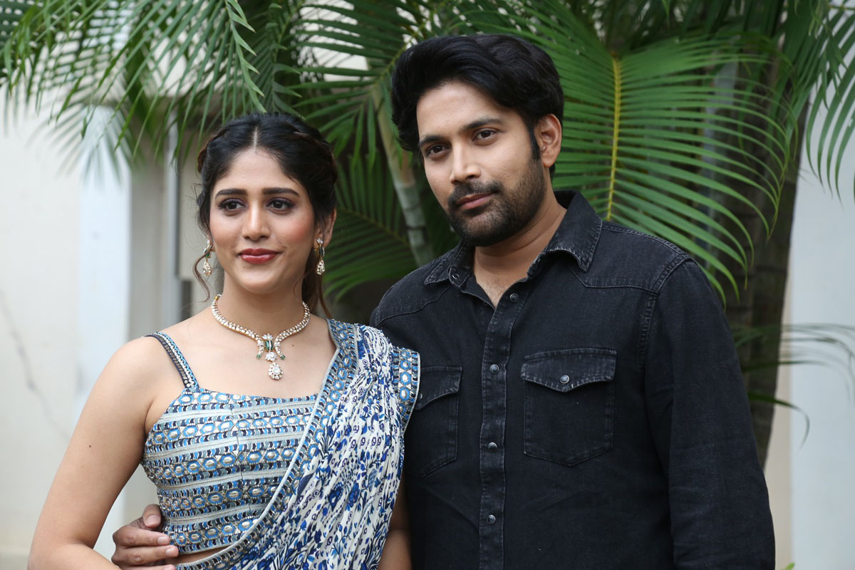 Chandini Chowdary and Vikranth posing stylishly for media