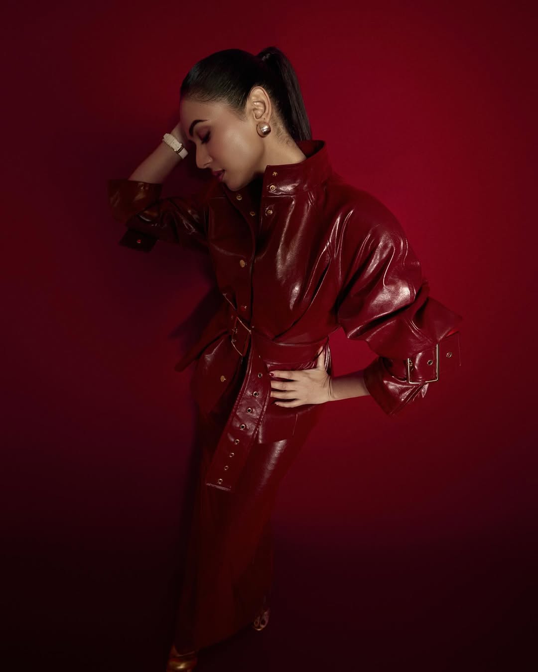 Sonal Chauhan radiating chic power in glossy red