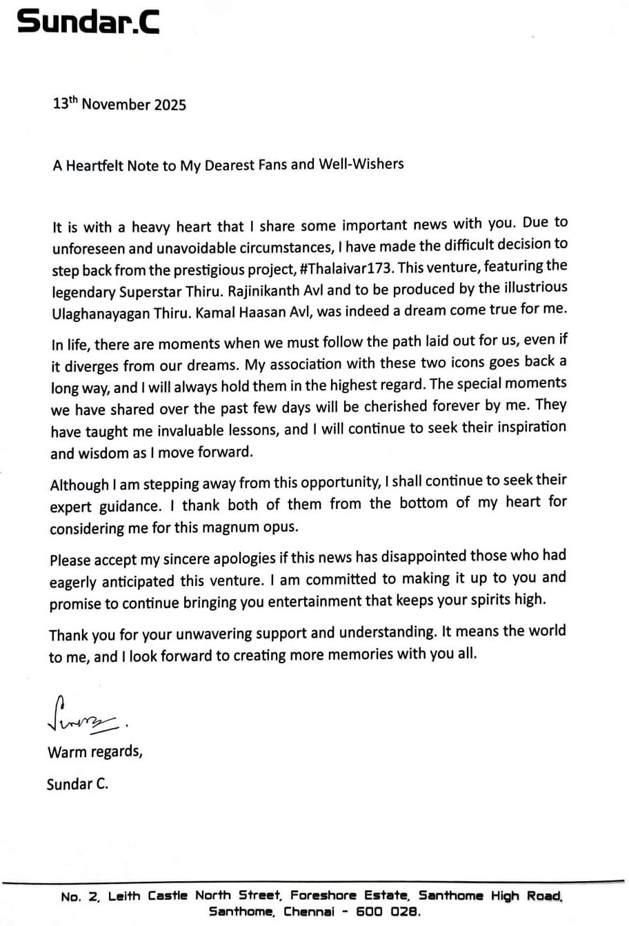 Sundar C’s Sudden Exit Shocks Kollywood