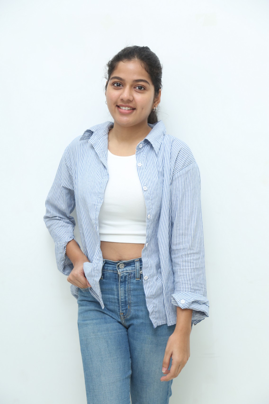 Tejaswi Rao in confident casual striped fashion