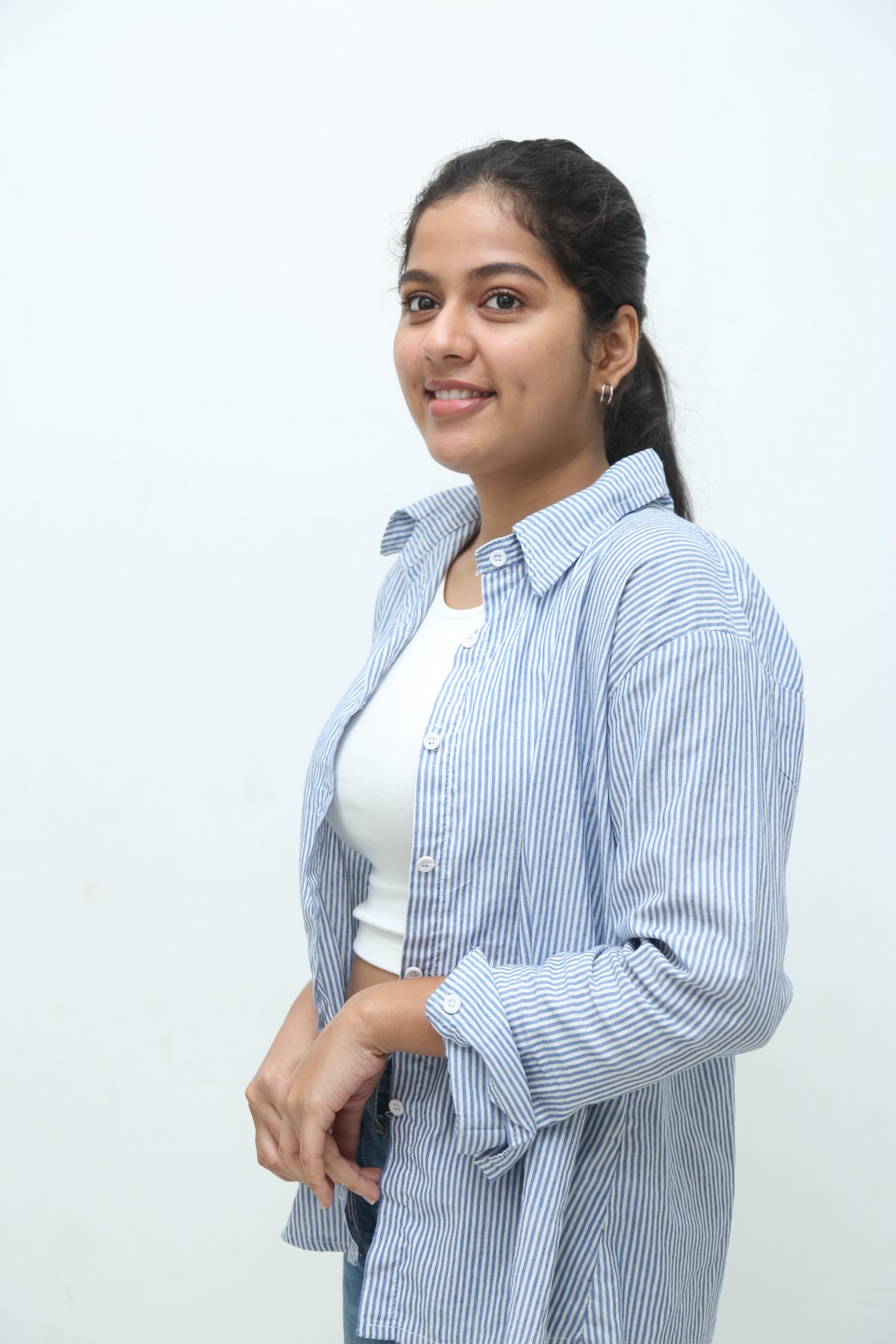 Tejaswi Rao in chic blue striped look