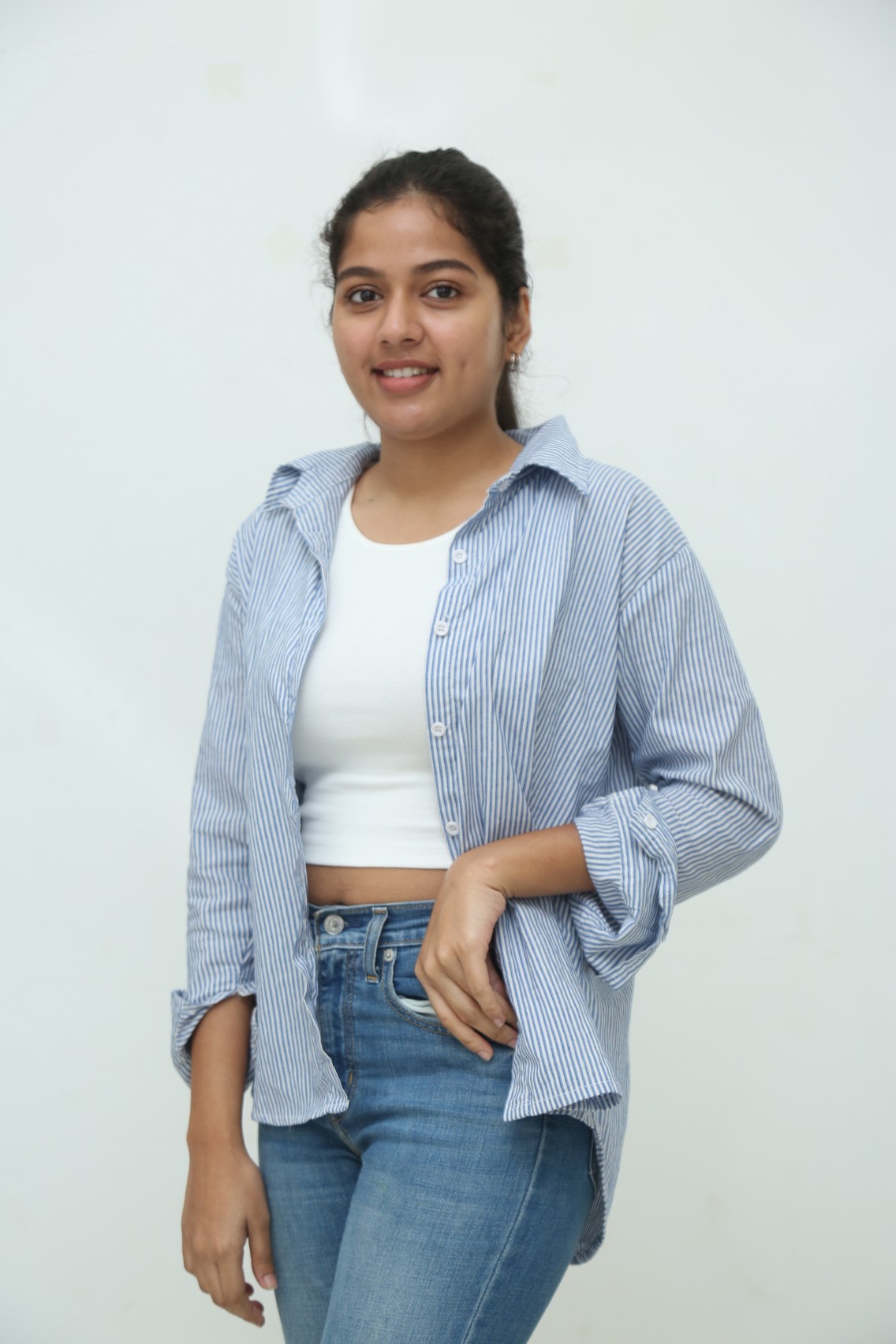 Tejaswi Rao in relaxed striped chic outfit