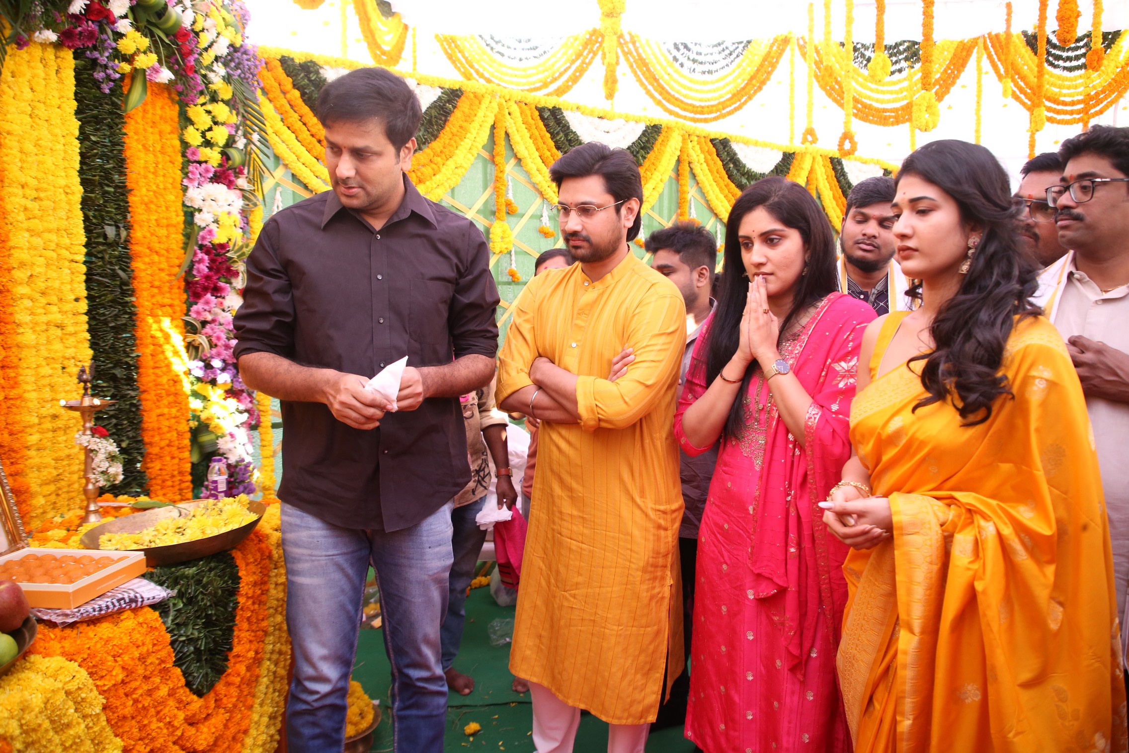 Cast taking part in Pooja rituals