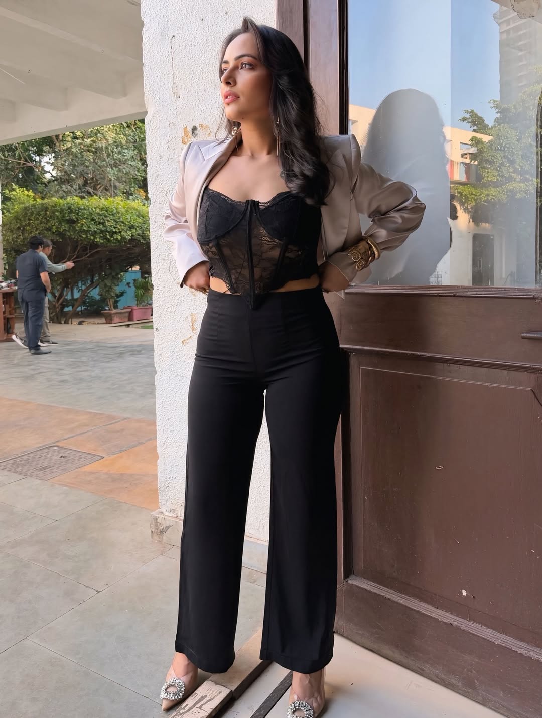 Aanchal Munjal dazzles in lace top and wide-leg pants