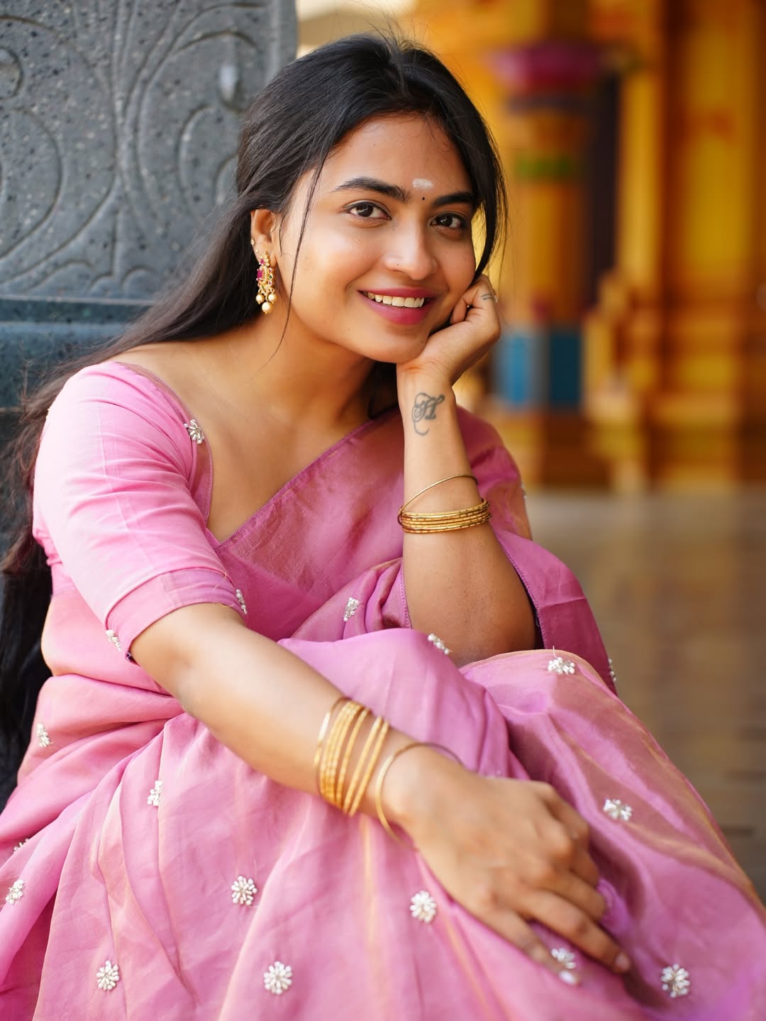 Alekhya Harika stunning in elegant pink saree charm