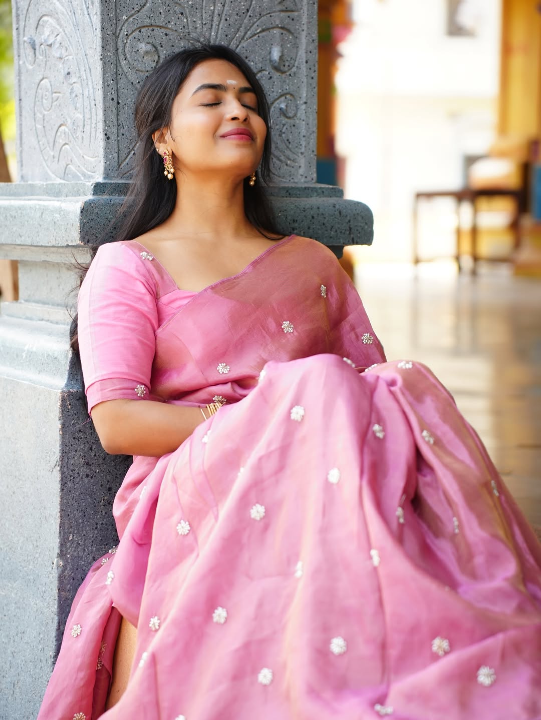 Alekhya Harika graceful in pink with charming smile