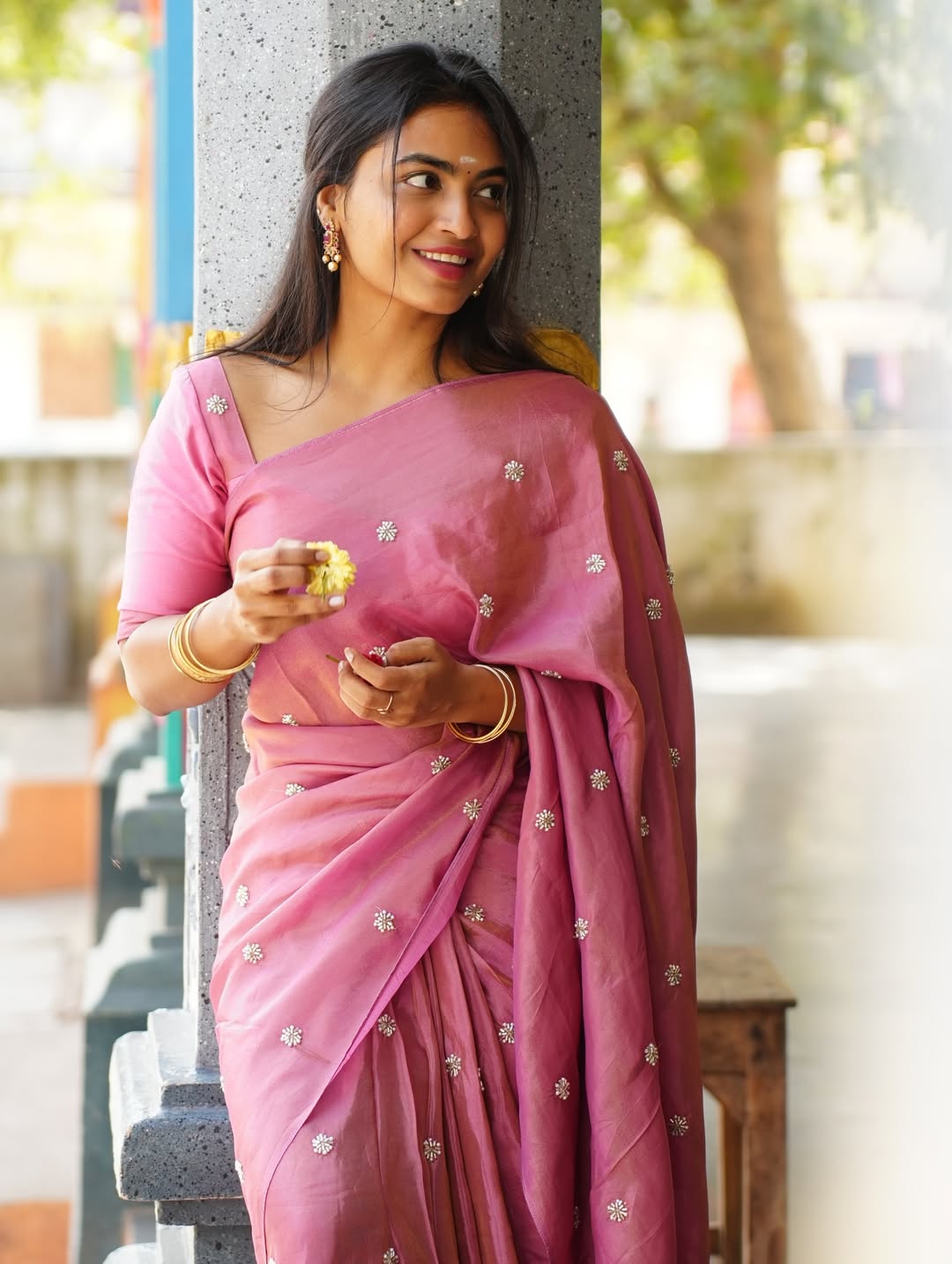 Alekhya Harika glowing in pink perfection outdoors