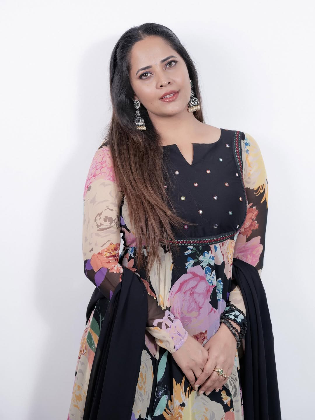 Anasuya Bharadwaj floral elegance with vibrant attitude