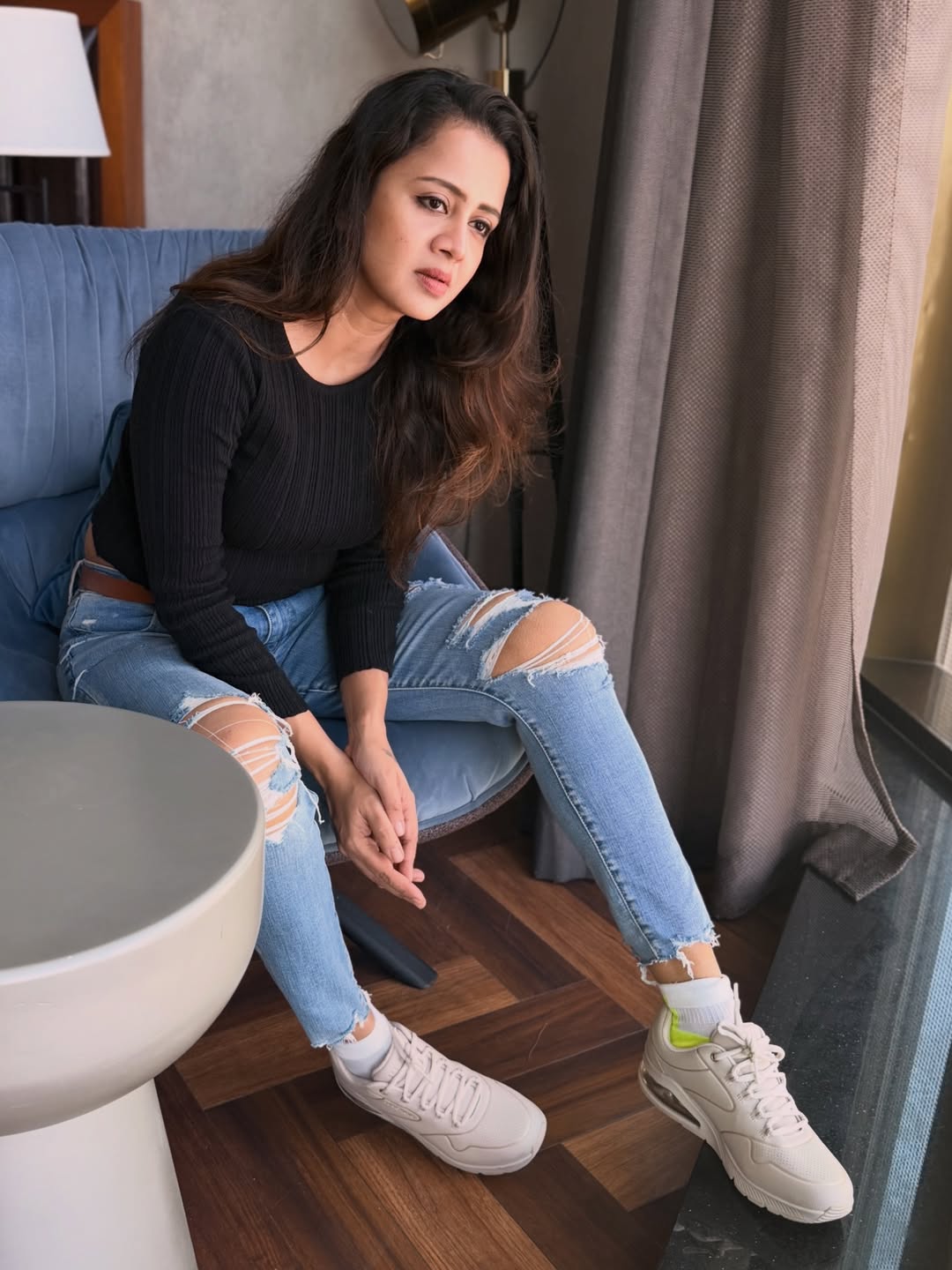 Anjana Rangan in ripped jeans casual chic look