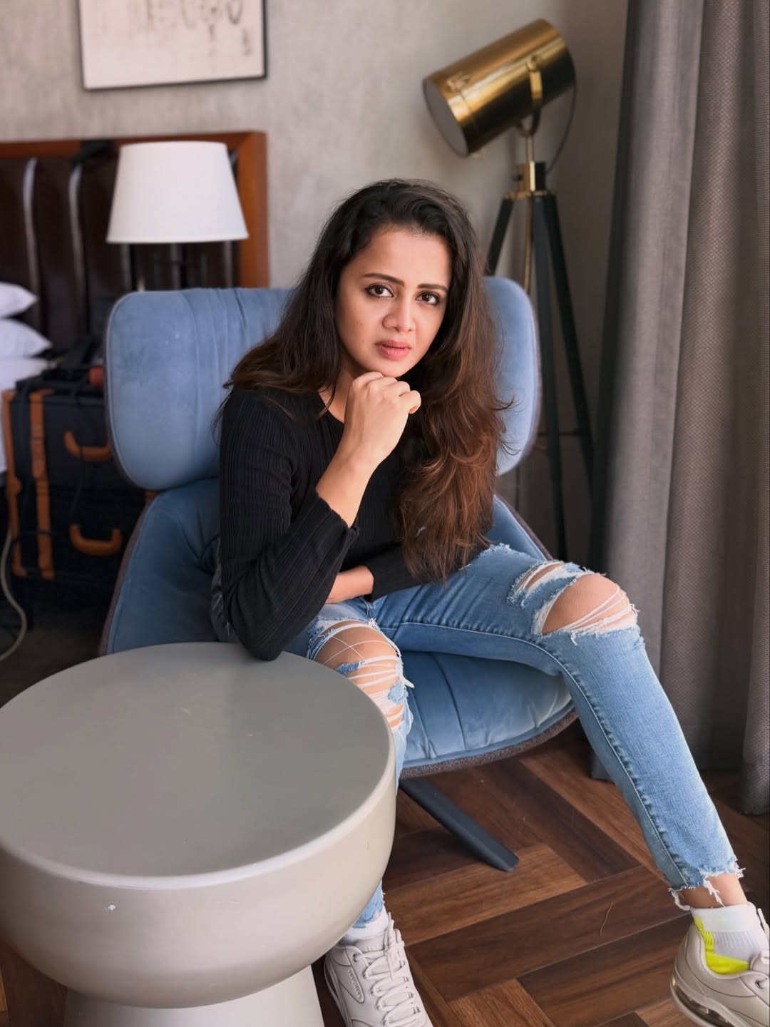 Anjana Rangan edgy casual fashion with confident pose