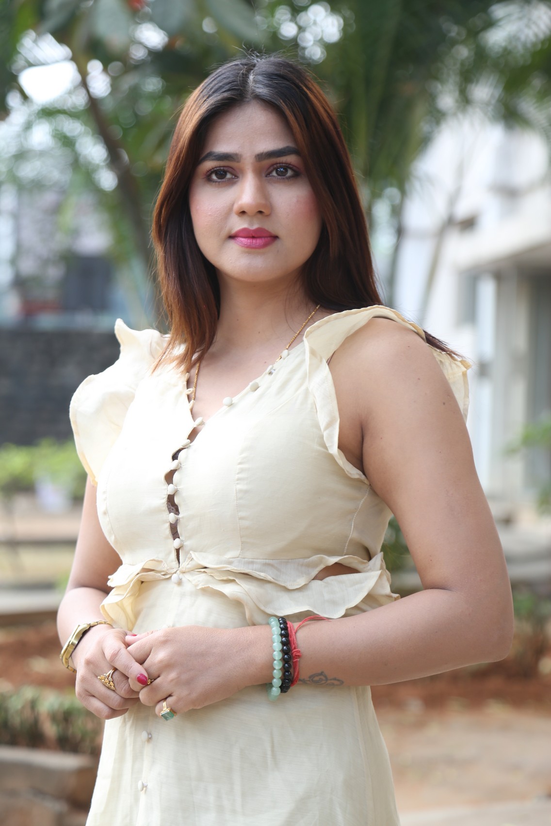 Aparnna Mallik chic ruffle look with confident pose