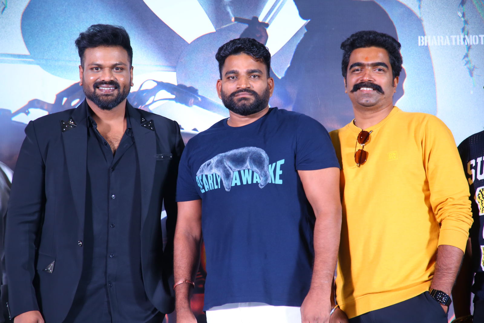Manchu Manoj with Hanuma Reddy and Ravi Basrur posing