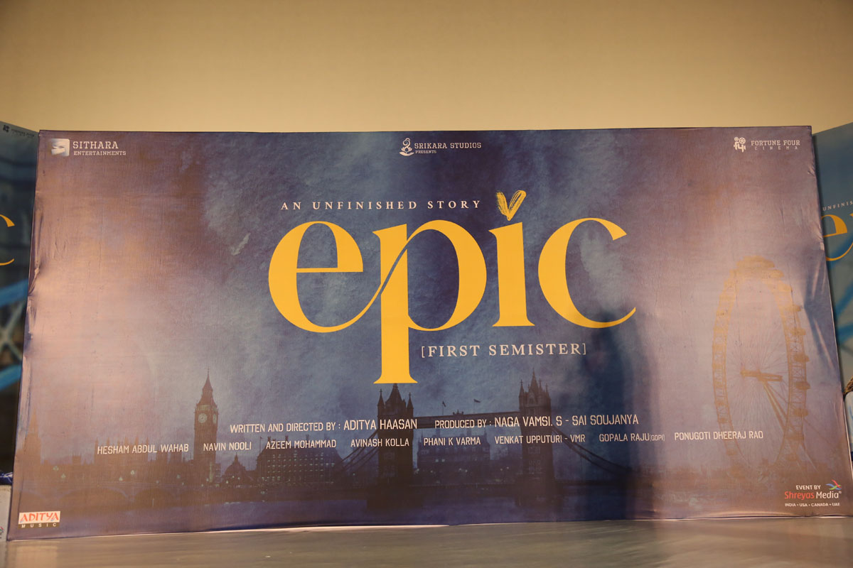 Epic movie poster displayed on stage