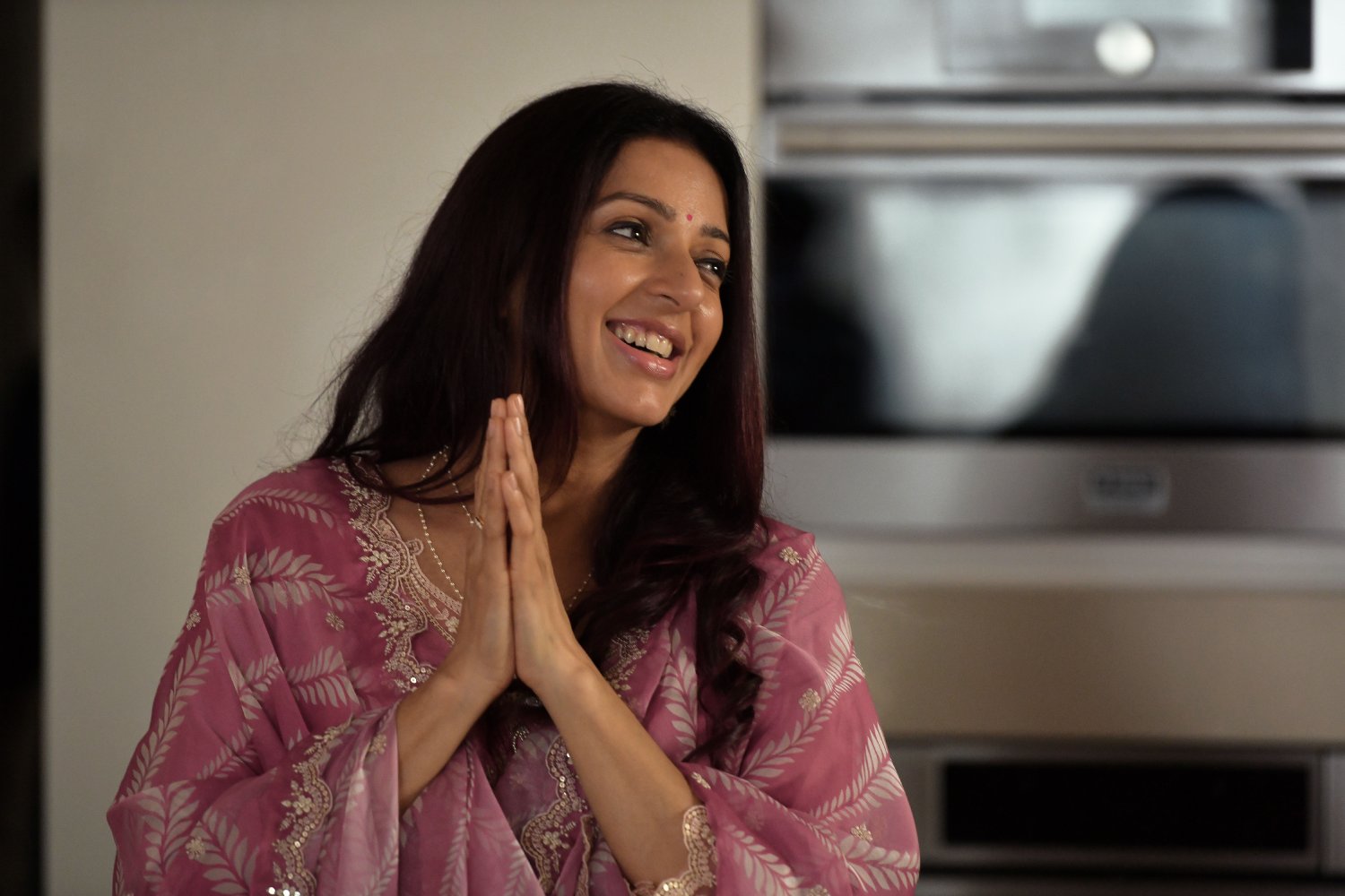 Bhumika Chawla laughing behind the scenes