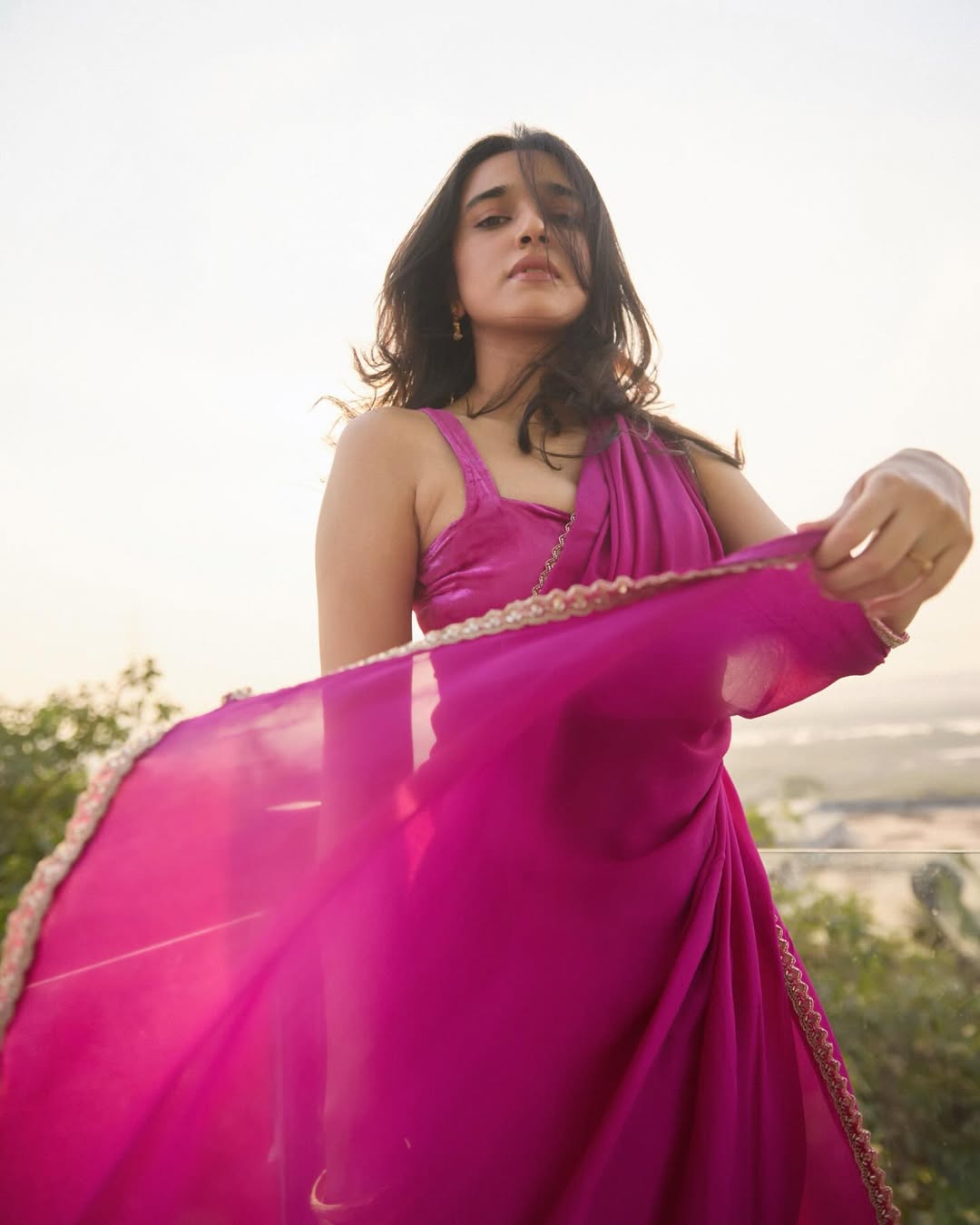 Nuveksha flaunting bold vibrant saree with confident gaze