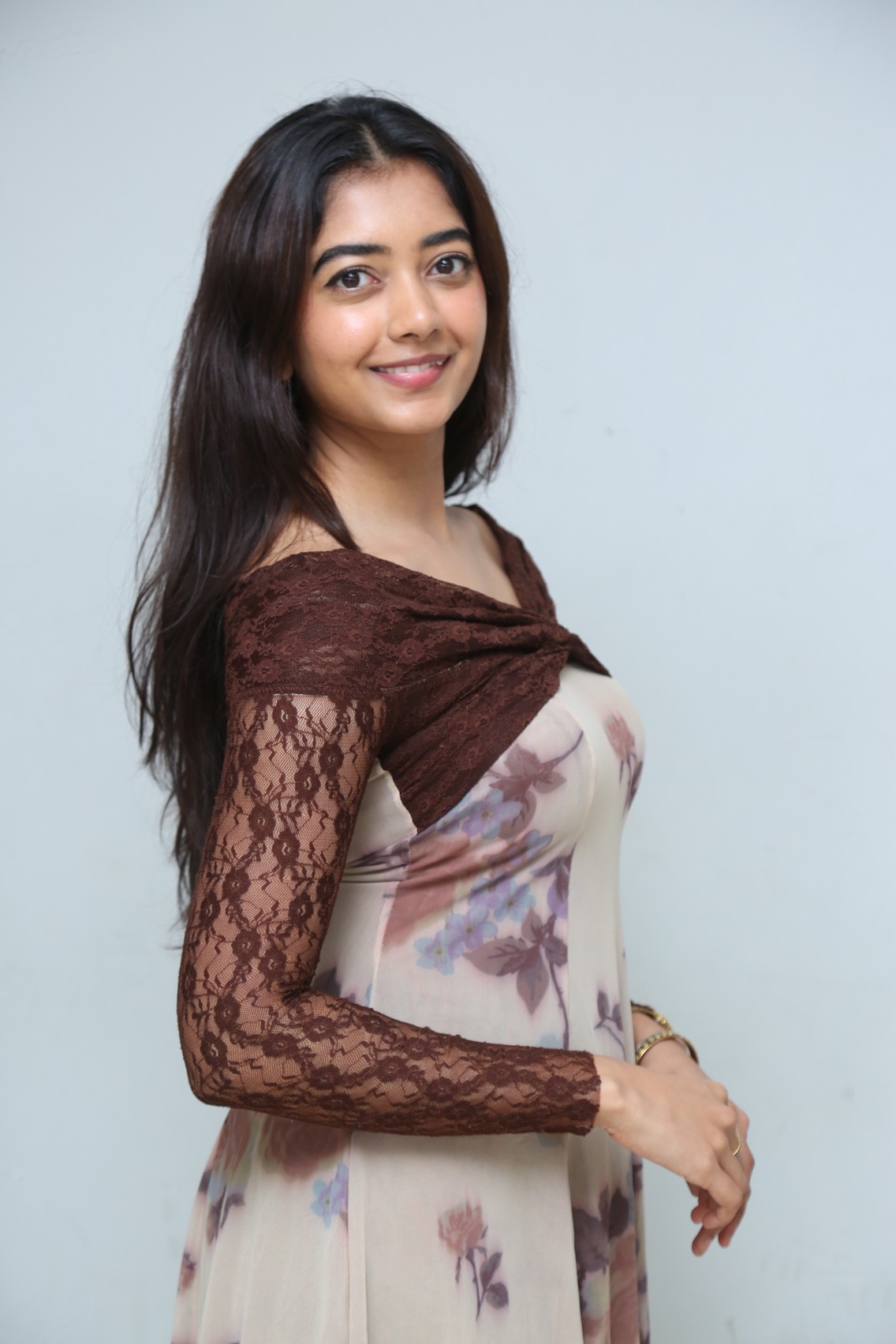 Preethi Pagadala stuns in floral lace with stylish confidence