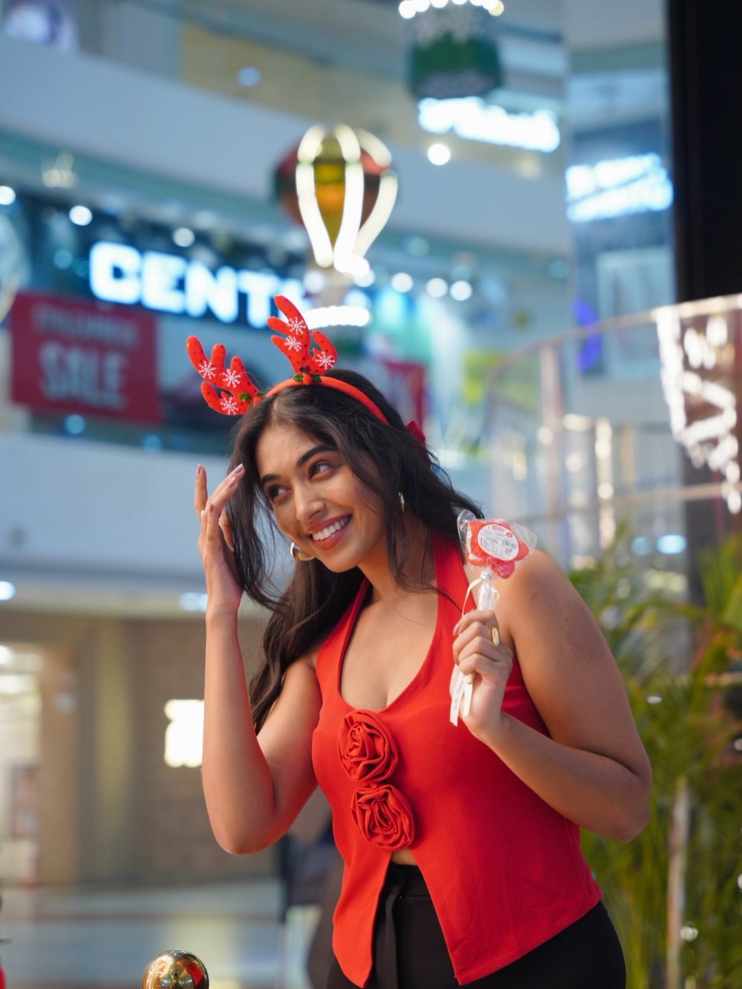 Rittika Chakraborty festive cheer with reindeer headband