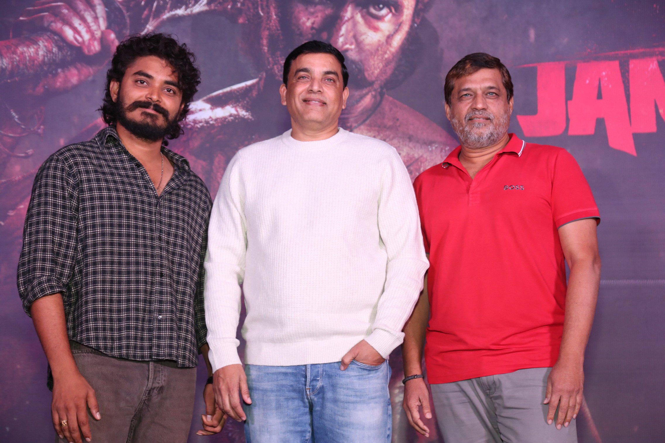 Ravi Kiran Kola and Dil Raju posing for media