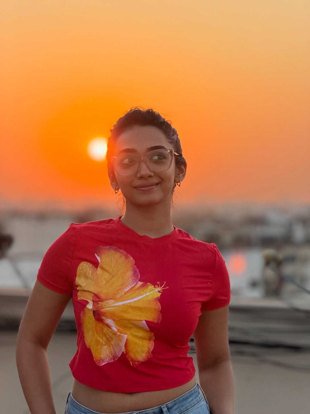 Saanve Megghana shining bright against the sunset glow