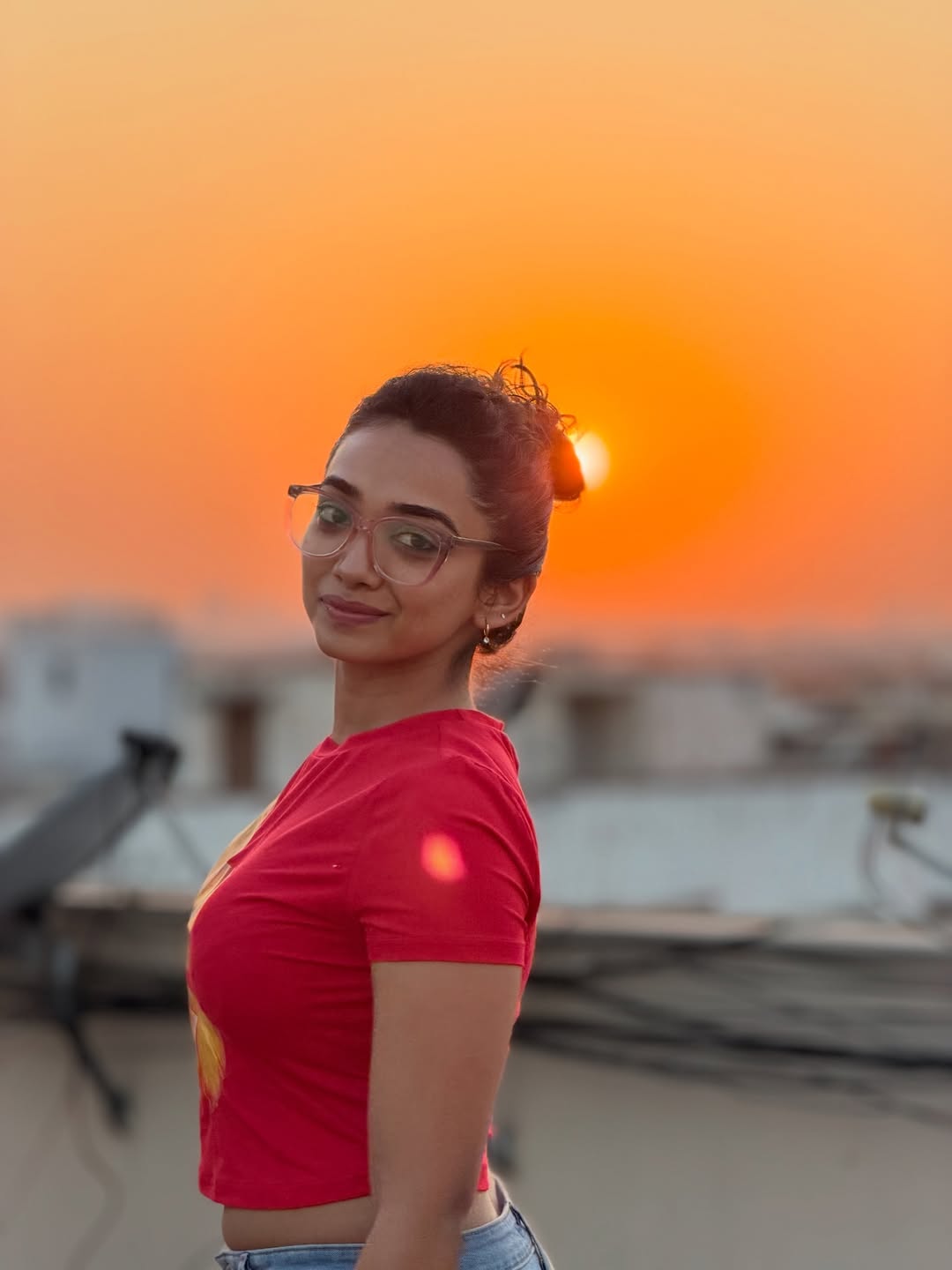 Saanve Megghana glowing with sunset charm and style