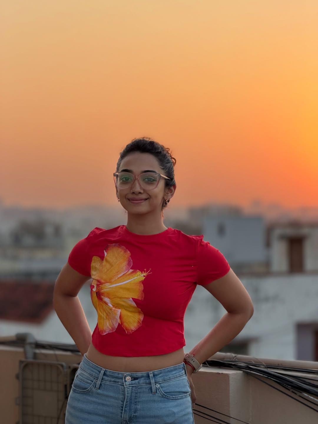 Saanve Megghana stunning in vibrant sunset elegance