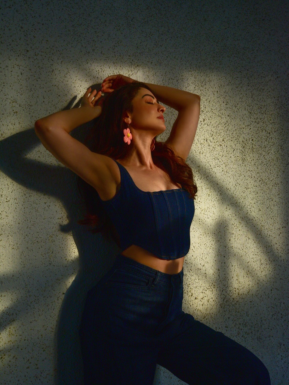 Sandeepa Dhar confident denim fashion with floral charm