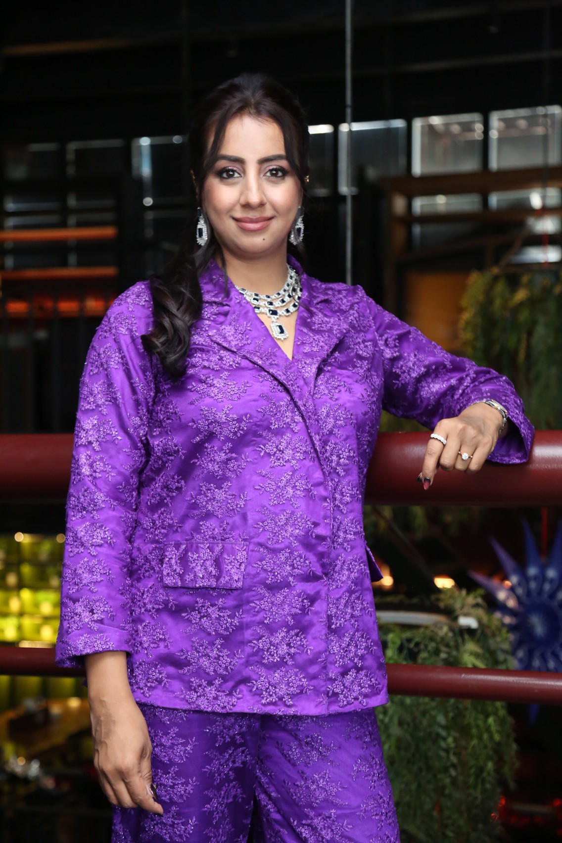 Sanjjanaa Galrani stunning in regal purple power suit