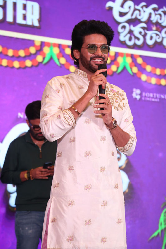 Naveen Polishetty addressing audience at success meet