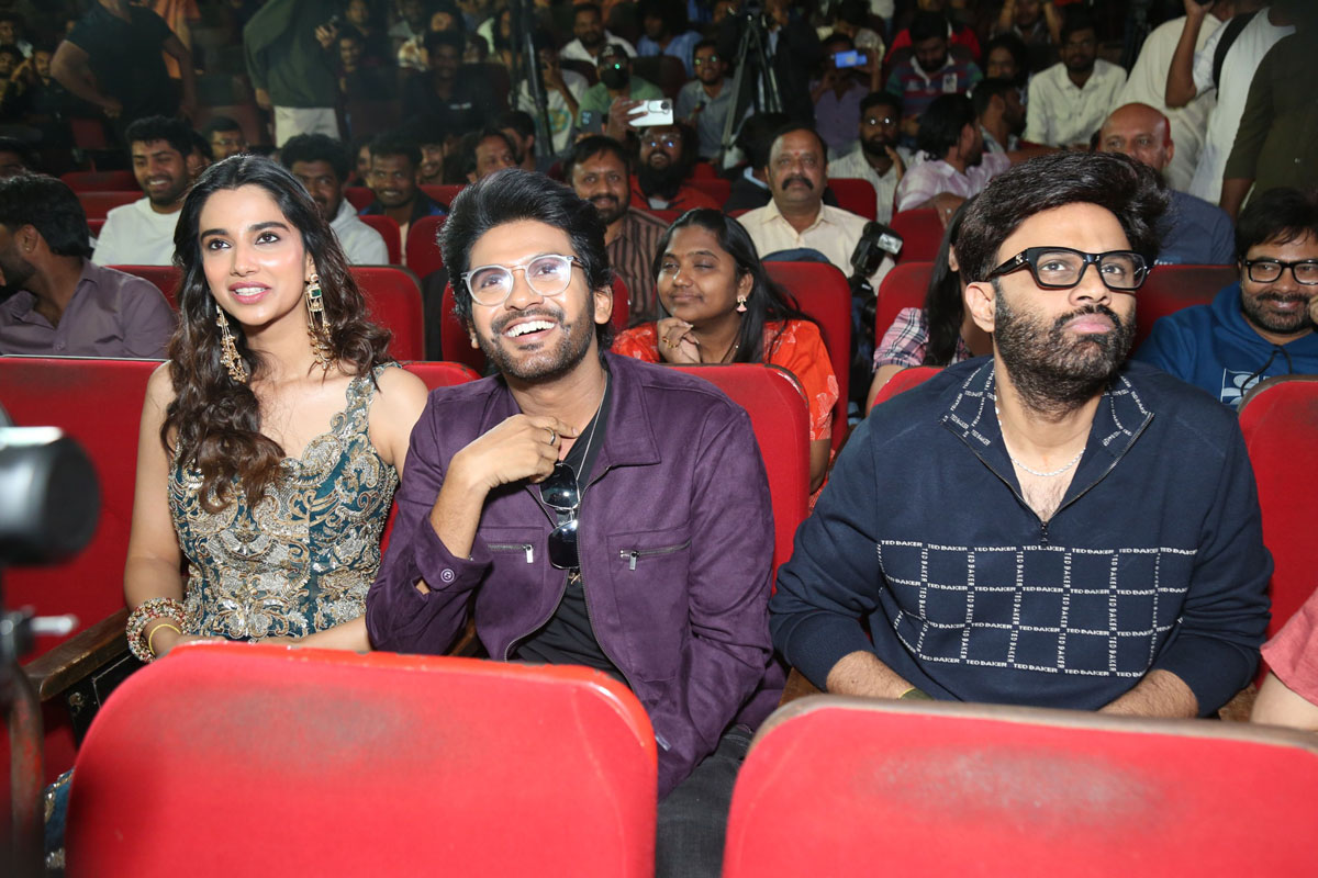 Meenakshi Chaudhary Naveen Polishetty Naga Vamsi seated