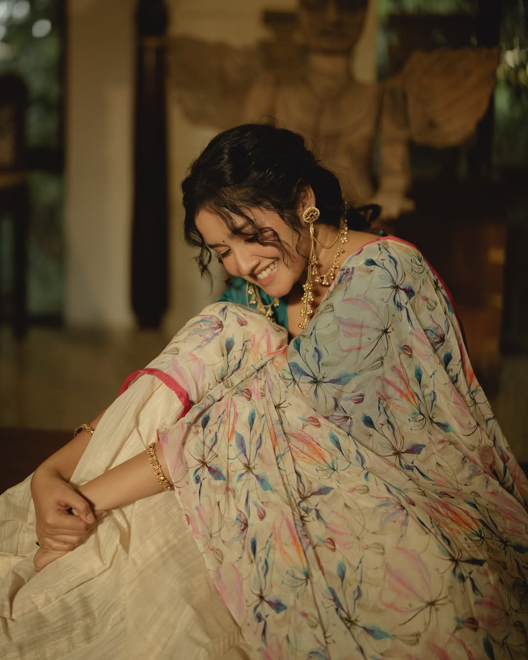 Anikha Surendran smiles in graceful traditional outfit