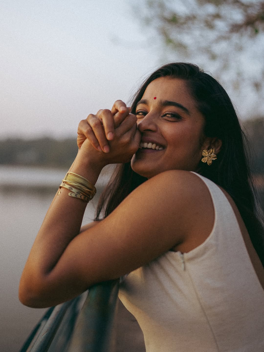 Chaithra J Achar confident style with sunset glow