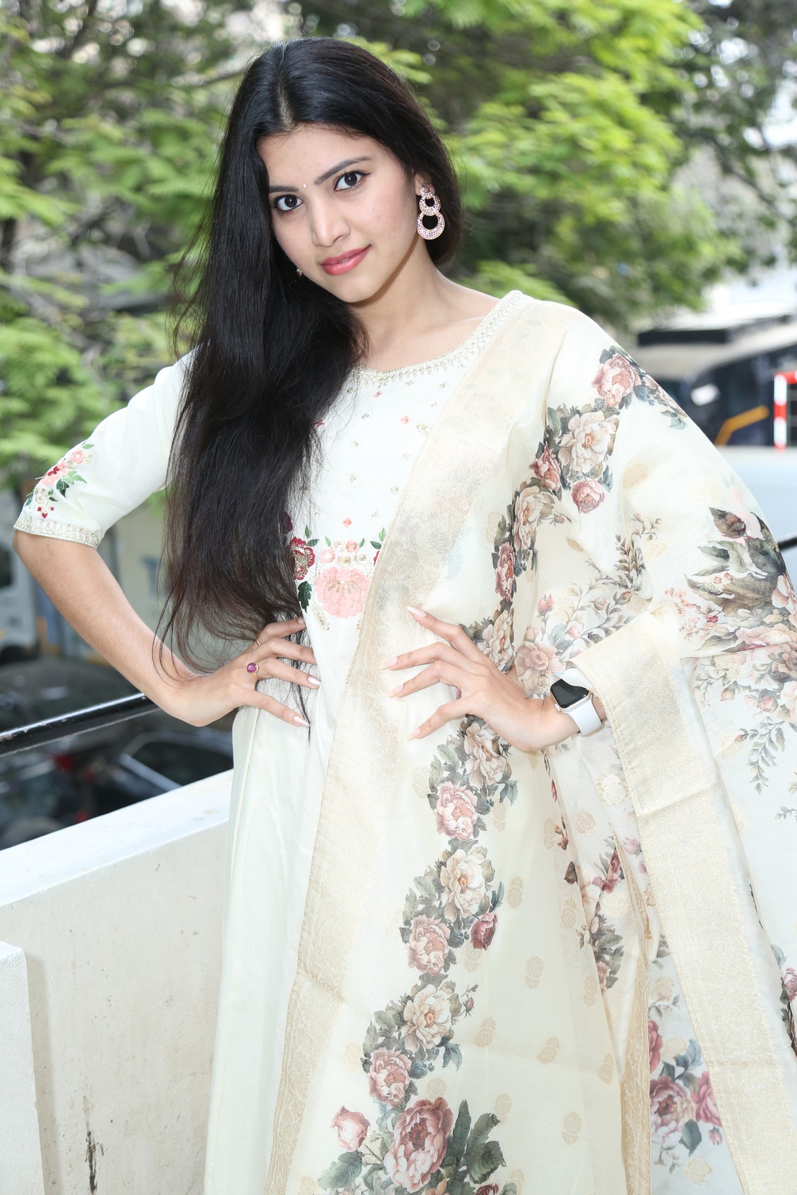 Mounika Reddy in stylish floral saree with elegance