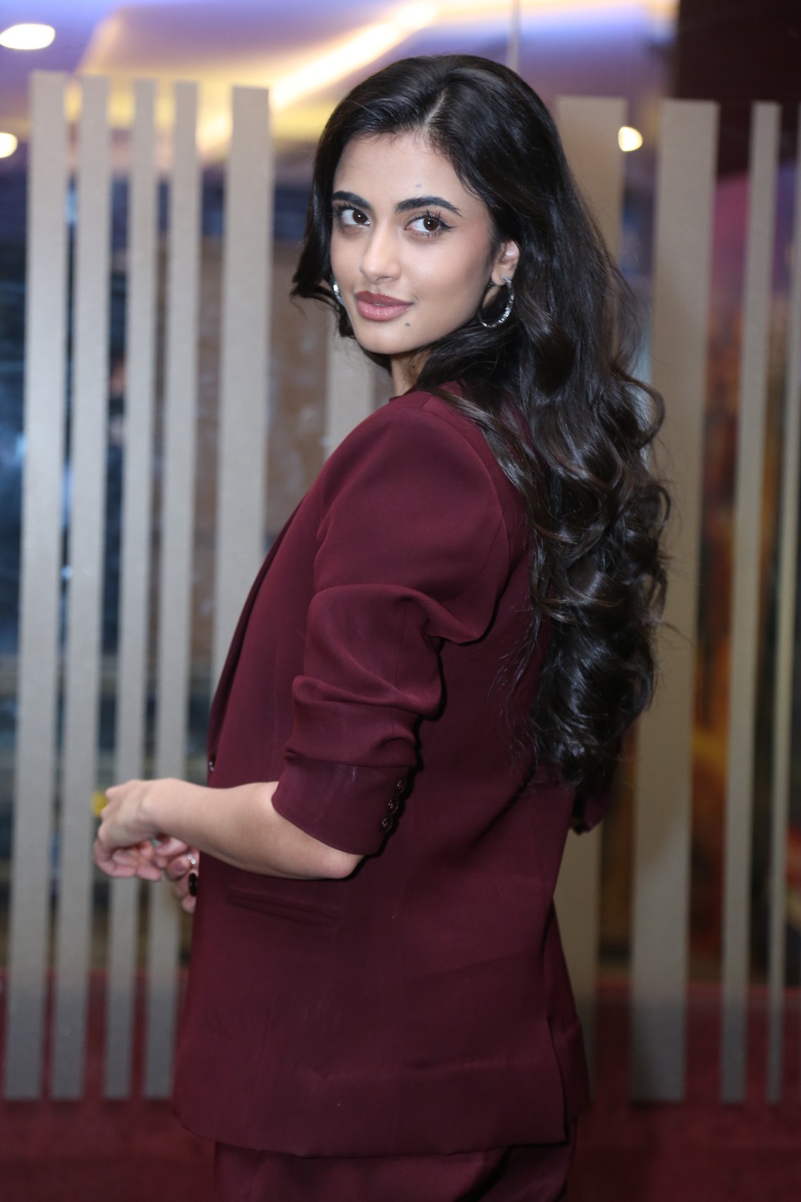 Rhea Singha flaunting elegant burgundy power ensemble