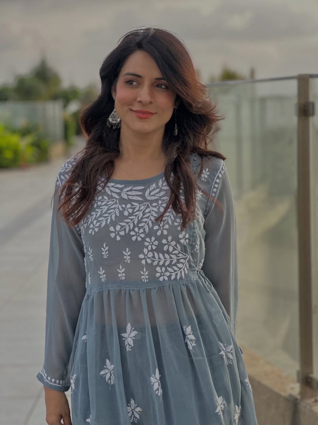 Simple Kaul elegant grey dress with embroidery