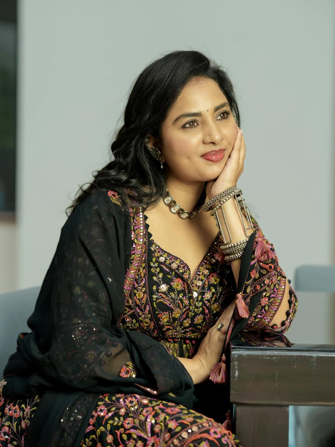 Srushti Dange glowing in elegant embroidered traditional attire