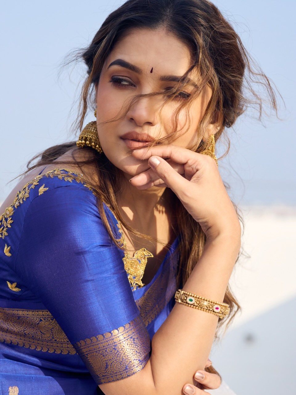 Vani Bhojan looks regal in blue saree