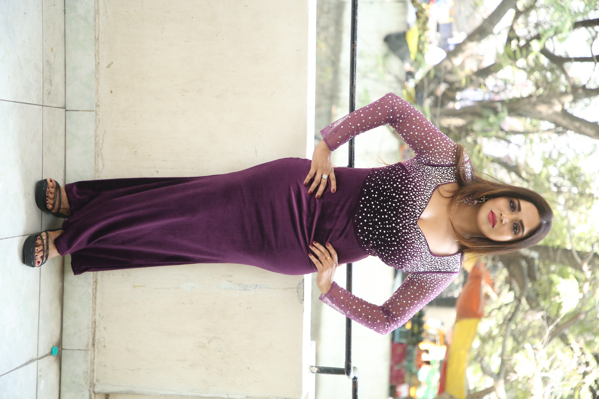 Karunya Chowdary radiant in regal purple ensemble