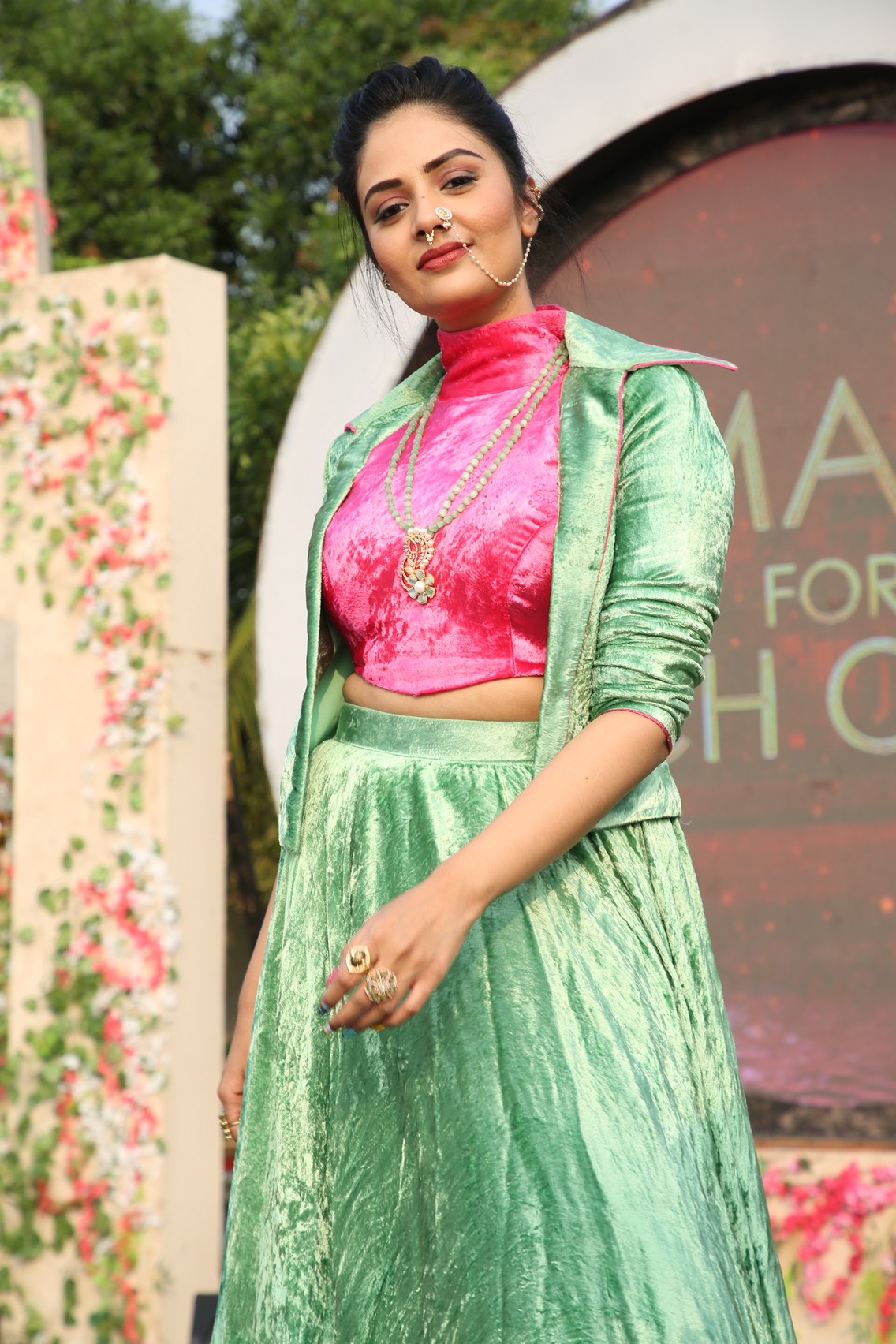 Sreemukhi velvet fusion elegant pose