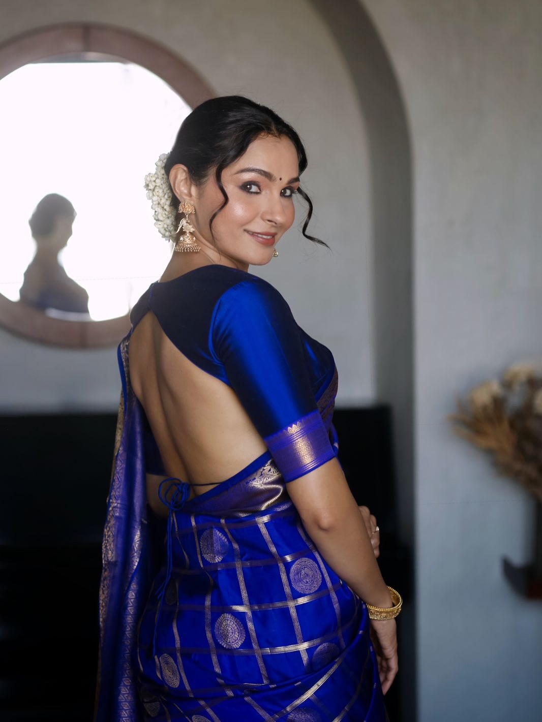 Andrea Jeremiah stunning blue saree graceful style