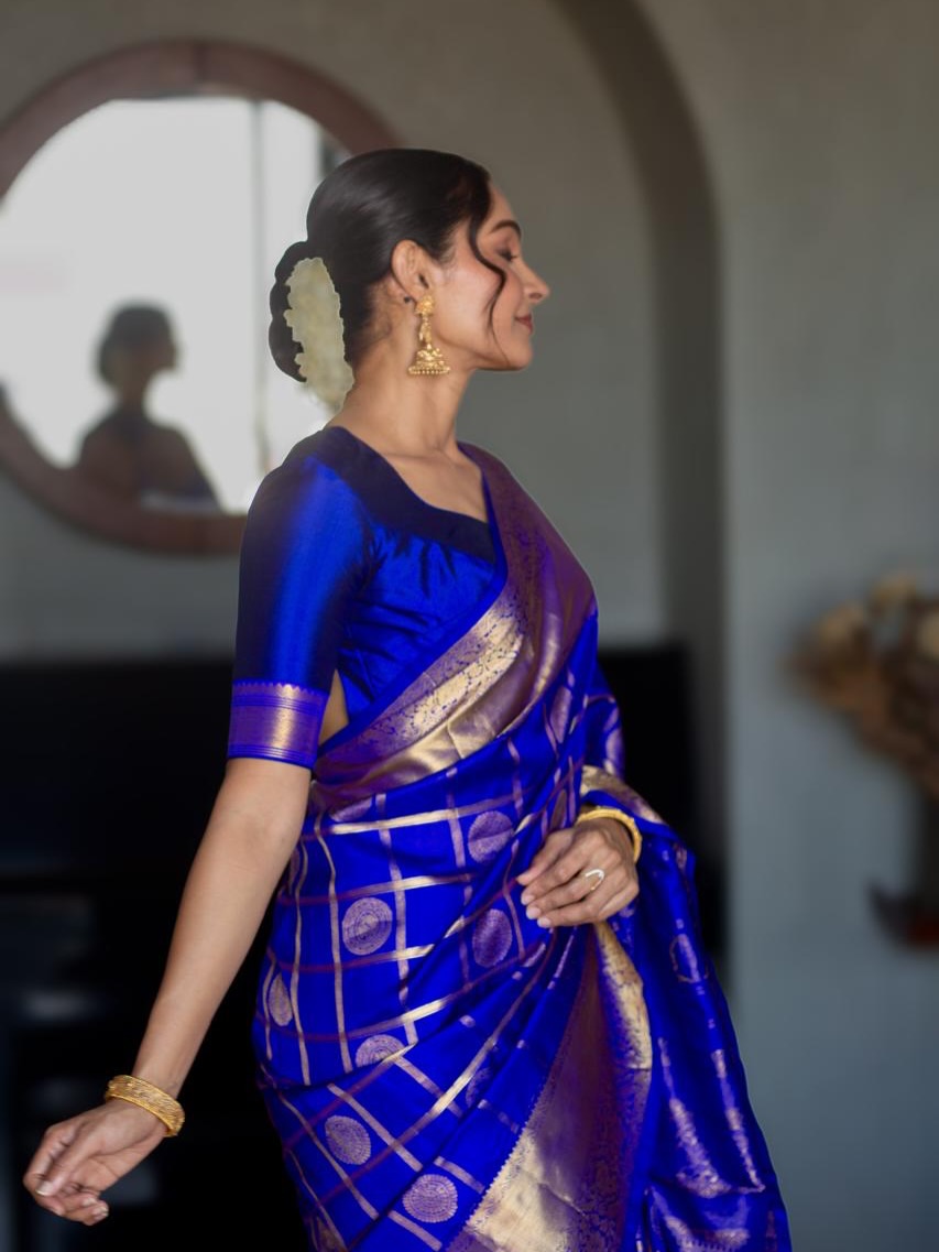 Andrea Jeremiah regal blue saree elegant charm