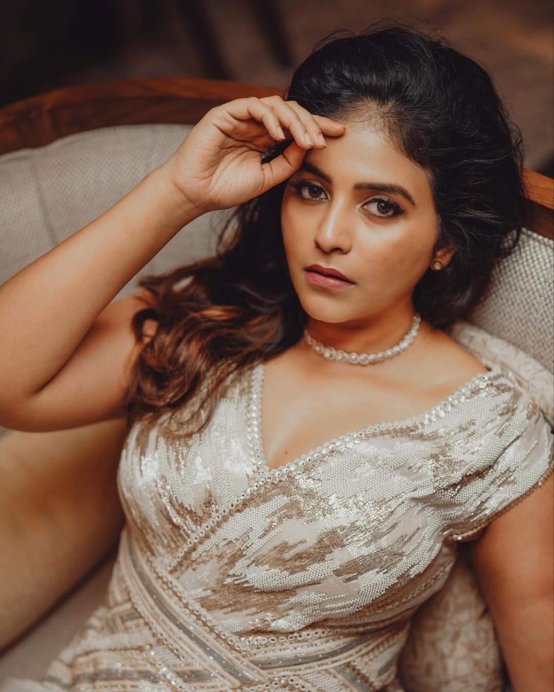 Anjali shimmering gown elegant pearl look